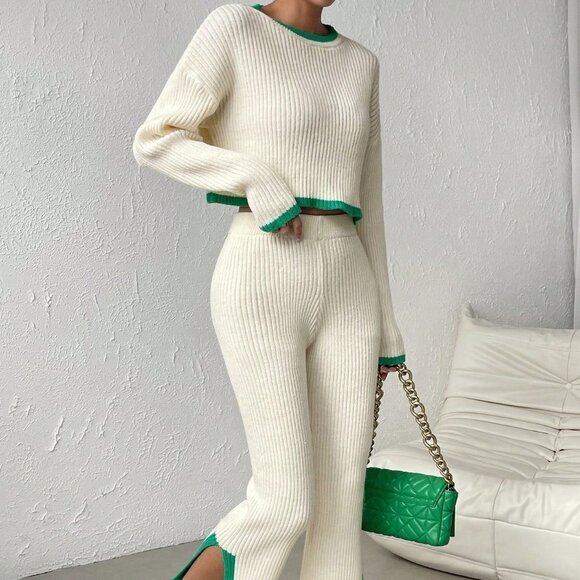 Beige Casual Womens Star Pattern Sweater & Knit Pants - Picture 4 of 5